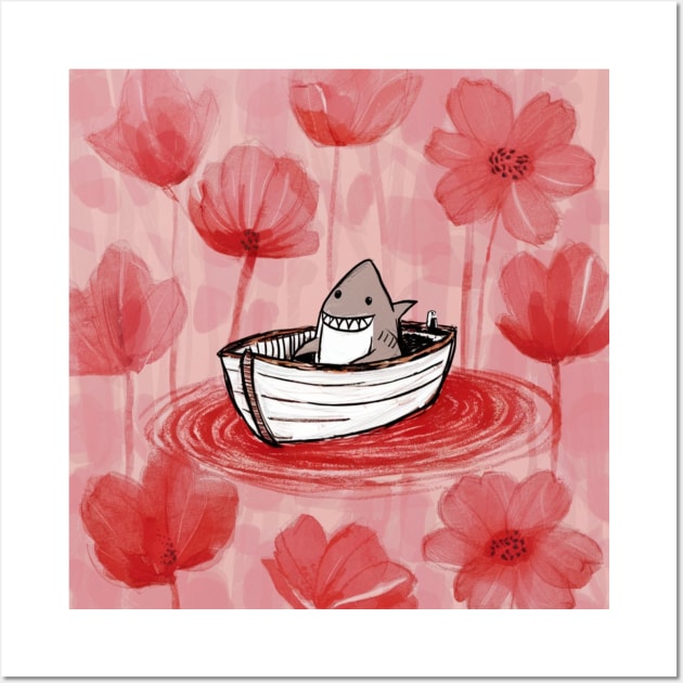 AI generated floral lake shark on boat Wall Art by Catbrat